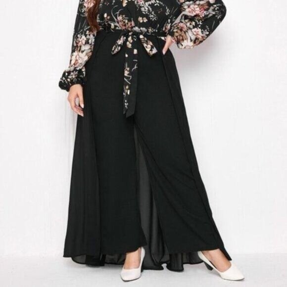 NEW Plus Floral Print Lantern Sleeve Wide Leg Jumpsuit With Skirt Women's Size 2 - Picture 4 of 13